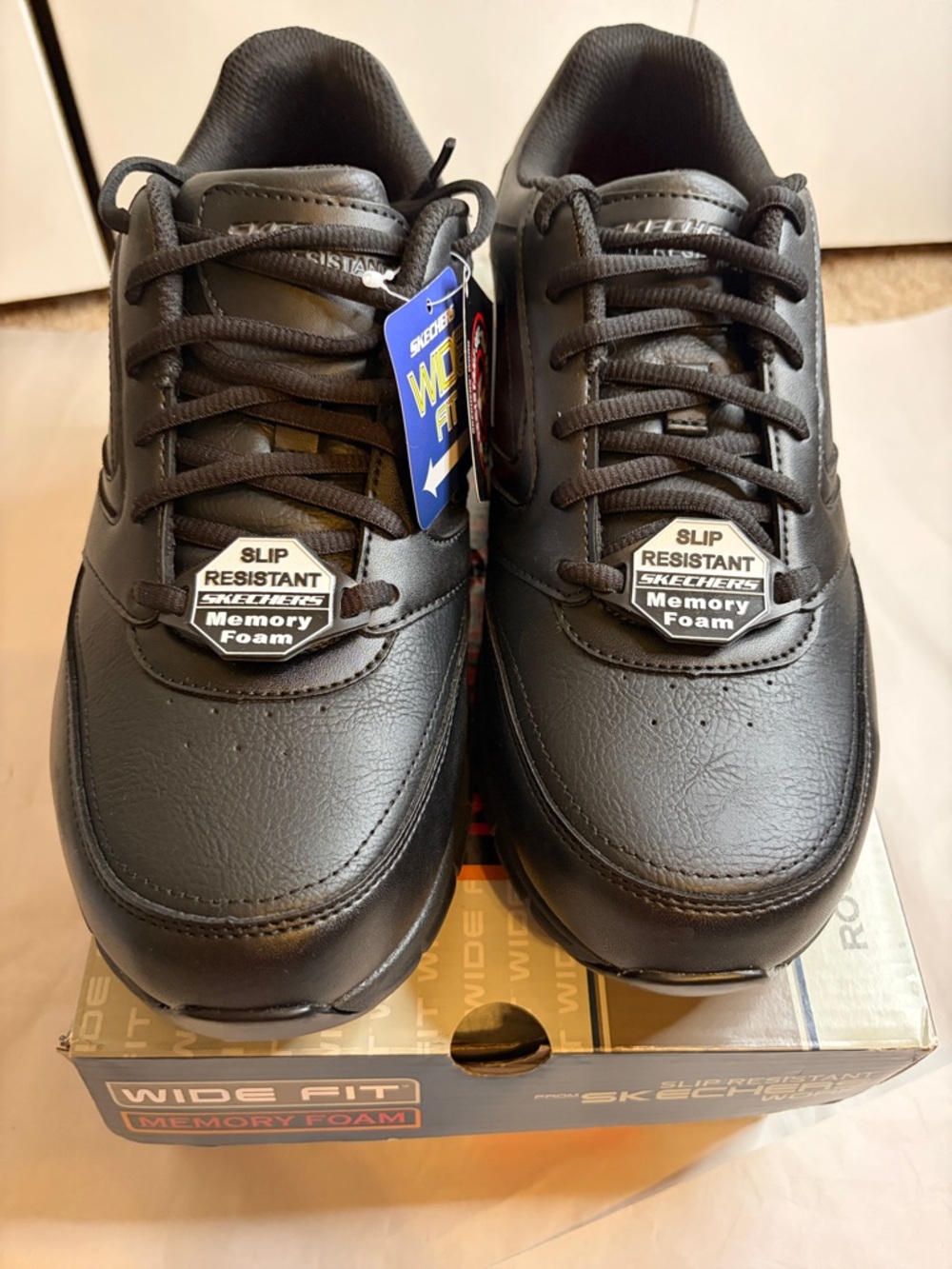 Skechers Men’s Black Lace-Up Slip Resistant Memory Foam Trainers